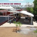 Miguel Ángel Navarro y Beatriz Estrada mejoran instalaciones en primaria de Tepic
