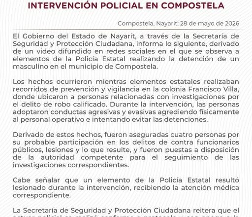 Gobierno de Nayarit informa sobre intervención policial en Compostela