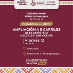 Arrancará obra de ampliación a ocho carriles de la carretera Mezcales–San Vicente