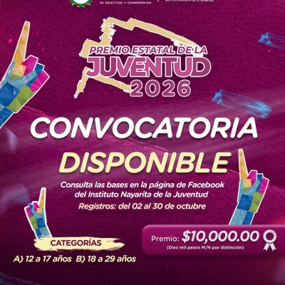 ¡POSTÚLATE AL PREMIO ESTATAL DE LA JUVENTUD 2026!